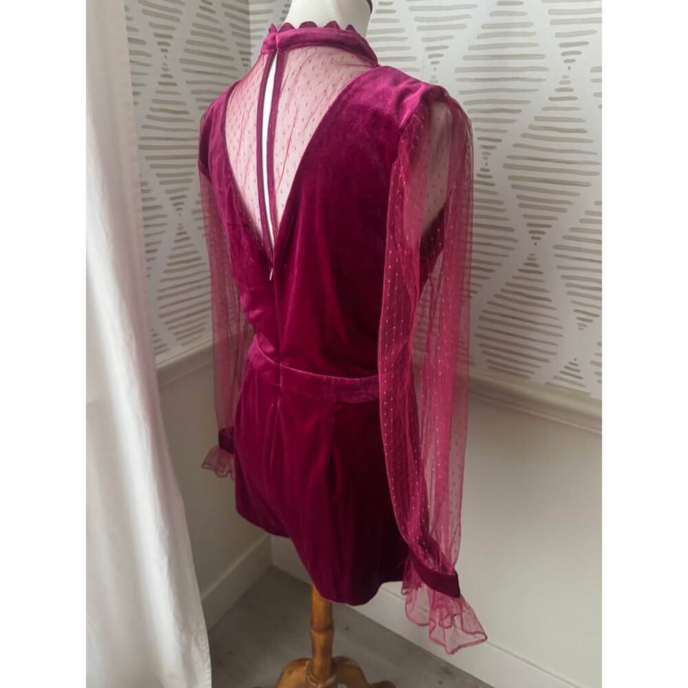 Endless Rose Women’s Medium Burgundy Velvet and Sheer Lace Romper - Picture 7 of 9